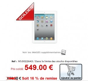 Apple iPad 2 64GoBlanc a 549 euros