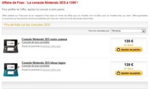 Nintendo 3DS a 139 euros FNAC