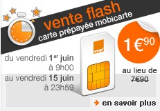 Carte Sim Prepayee Orange a 1euro90 vente flash