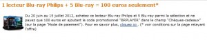 offre lecteur blu ray philips plus 5 Blu-ray 100 euro