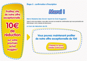 recevez 10 euros reduc couches Huggies