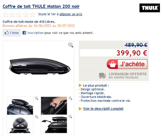 Le coffre de toit Thule Motion 200 Noir vendu 100 euro moins cher