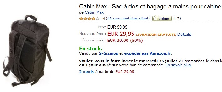 Le Sac à dos et bagage à mains pour cabine Cabin Max à moitié prix