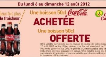 COUPON Cafeteria Casino ! 1 Coca-Cola acheté= 1 Coca-Cola gratuit