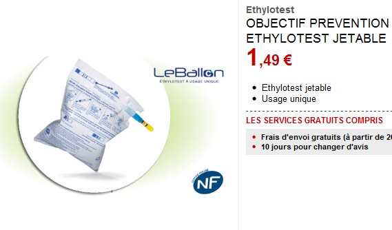 Ethylotest jetable pour seulement 1,49 euros chez Darty