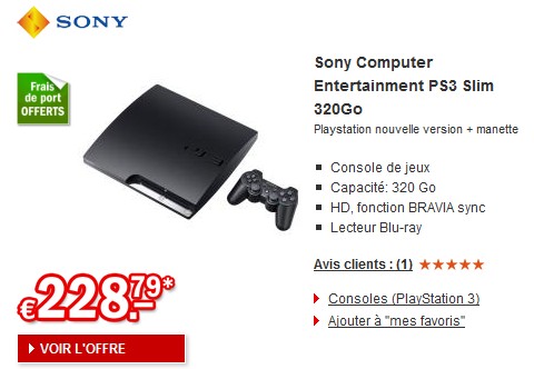 La nouvelle Playstation PS3 Slim 320Go à seulement 228,79 euros frais de port inclus
