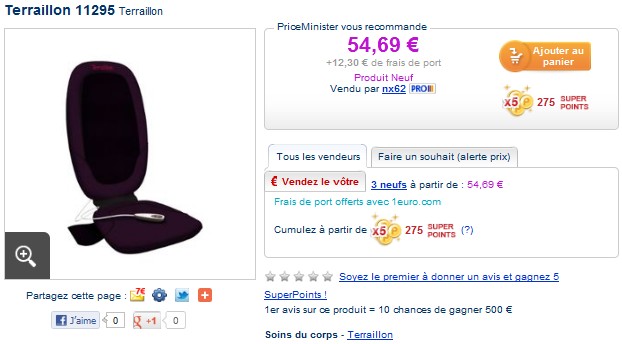 LE PLUS BAS PRIX ! Siège de massage Terraillon Shiatsu à seulement 54,69 euros (entre 80 et 100 euros sur les autres sites)