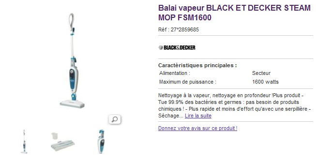 Balai vapeur BLACK & DECKER FSM1600 Steam Mop Pas Cher 