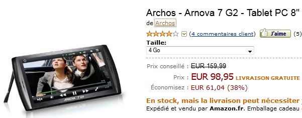 La tablette Archos – Arnova 7 G2, 7 pouces pour moins de 100 euros port compris – STOCK LIMITE