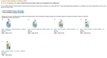 Opération 1 lessive Ariel liquide achetée = la deuxième à moitié prix