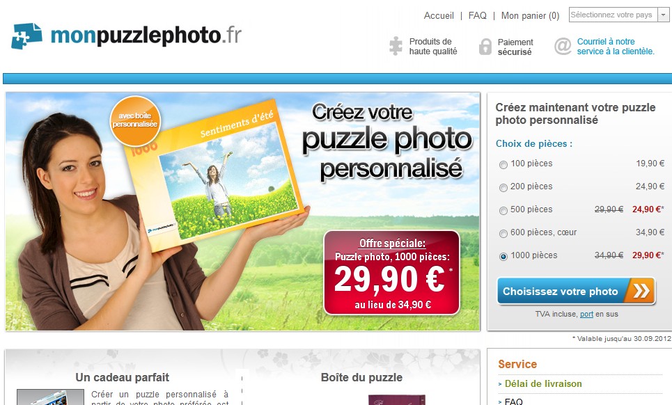 CODE PROMO ! 20 % sur tous les puzzles photos