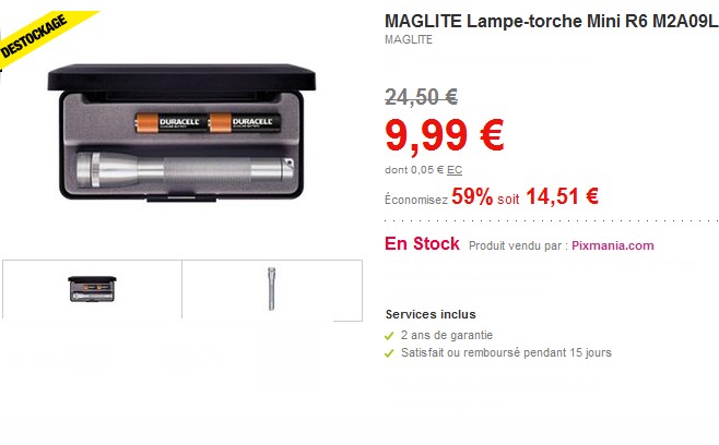 Lampe-torche Mini + piles R6 MAGLITE à seulement 9,99 euros au lieu de 24 euros (plus de 50% de réduction) Déstockage