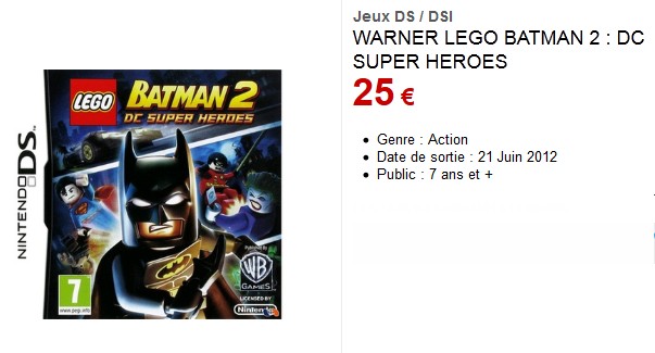 Mini Prix ! Jeu vidéo Lego Batman 2 Ds et Dsi à seulement 25 euros (frais de port inclus)
