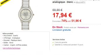 Montre fille Hello Kitty a 17,74 euros au lieu de 69,90 euros (70% de réduction)! Déstockage