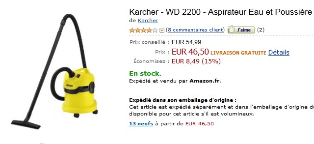 PROMO ! Aspirateur Eau et Poussière Karcher à seulement 46,50 euros (port inclus) au lieu de 54,99 euros