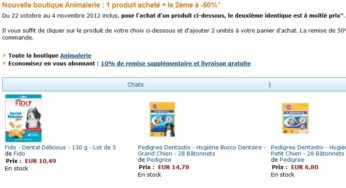 Opération 1 article Chien/Chat Whiskas, Pédigrée, Fido ou Purina acheté = le deuxième à moitié prix