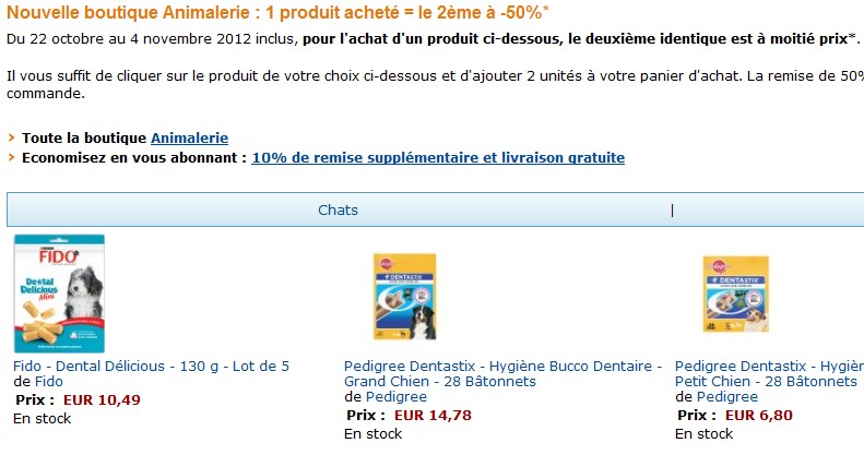 Opération 1 article Chien/Chat Whiskas, Pédigrée, Fido ou Purina acheté = le deuxième à moitié prix