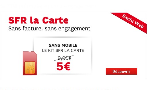 PROMO ! Carte prépayée 10 euros SFR La carte à 5 euros au lieu de 9,90