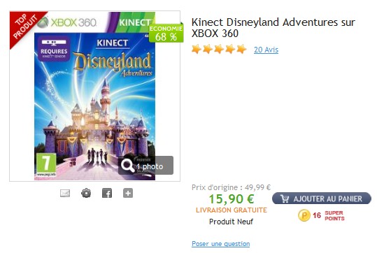 PROMO ! Le jeu Kinect Disneyland Adventures sur XBOX 360 à seulement 15,90 euros (frais de port inclus) – entre 30 et 40 euros ailleurs