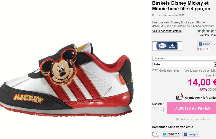 SOLDES BASKET BEBE ADIDAS DISNEY 14 EUROS AU LIEU DE 40 EUROS