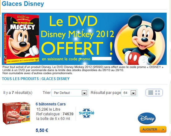Un DVD Mickey offert pour tout achat d’une glace Disney (Code Promo Toupargel)