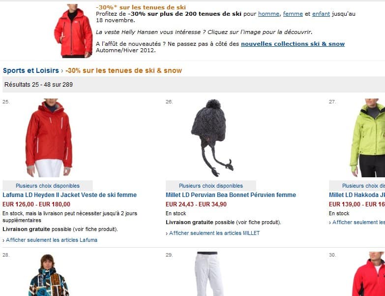 PROMO ! Moins 30% sur les vêtements et tenues de ski/snowboard chez Amazon