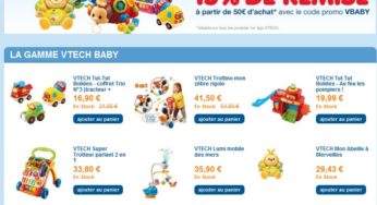 Code promo 15% de réduction sur les jouets Vtech (pour 50 euros mini)