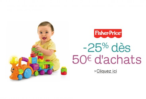 Code promo 25% de réduction sur les jouets Fisher Price (pour 50 euros mini) chez Amazon