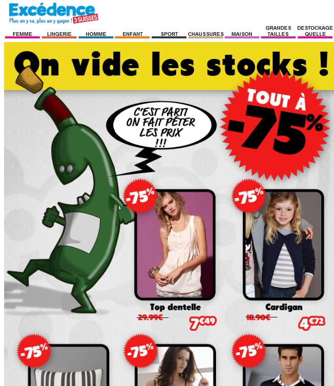 Déstockage ! Moins 75% sur plus de 300 articles (vêtements, lingerie, gadgets..) + Livraison gratuite des 20 euros d’achat – Excedence