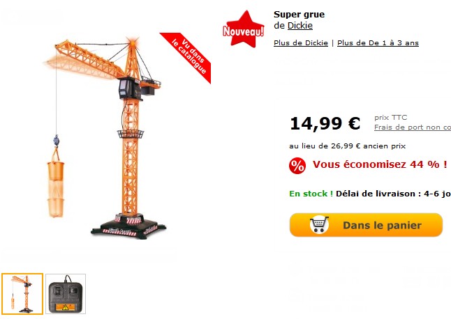 PROMO ! Grue géante Dickie télécommandée à seulement 14,99 euros au lieu de 26,99 euros