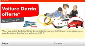 Une voiture Darda gratuite (valeur 9,99 euros) pour 20 euros d’achat de voitures ou circuits Darda