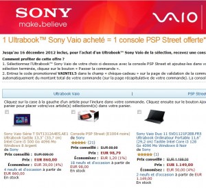 860 euros l’Ultrabook tactile Sony Vaio  + 1 console PSP Street gratuite (jusqu'à dimanche soir)