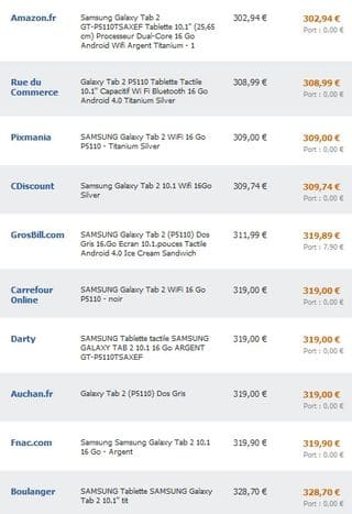 Tablette Samsung Galaxy Tab 2 10 pouces à 250 euros ou Galaxy Tab 7 pouces à 149 euros port inclus (après remboursement de 50 euros)