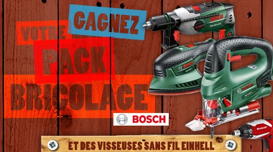 Concours : Gagnez un pack bricolage Bosch (valeur 488 euros) ou Visseuse électrique Einhell chez Centrale Brico
