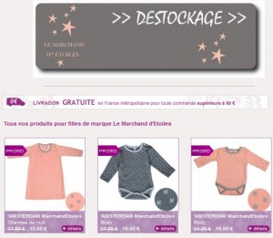 Déstockage Moins 50% et plus sur les vêtements 0-12 ans Le Marchand d'Etoiles (de 5 à 15 euros)