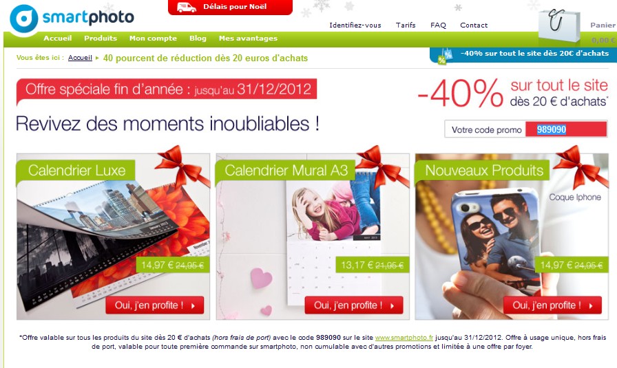 PROMO ! 40% de réduction des 20 euros d’achat chez SmartPhoto (Calendrier Photo, Livre Photo, Agenda, Cartes de vœux et autres objets photos)