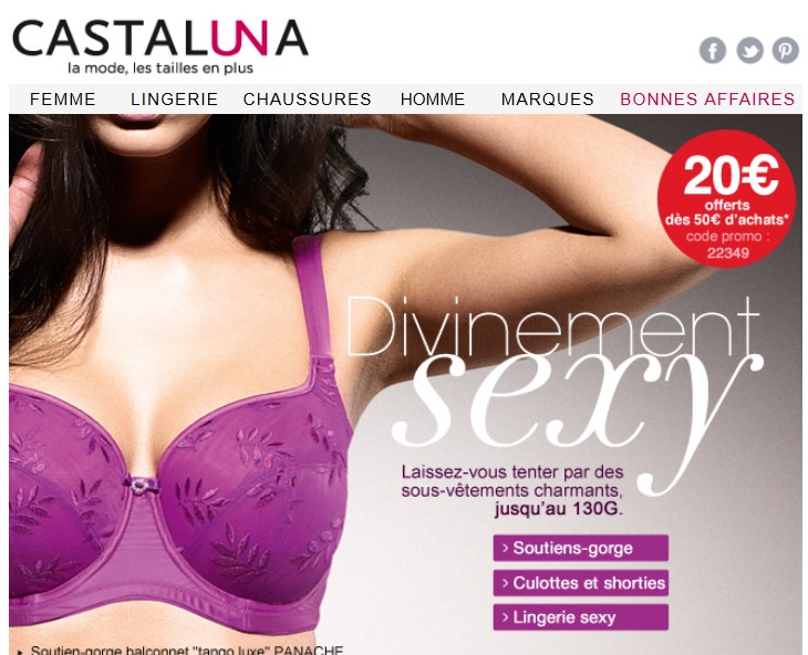 PROMO ! Jusqu’à moins 70% sur la lingerie grande taille chez Castaluna !