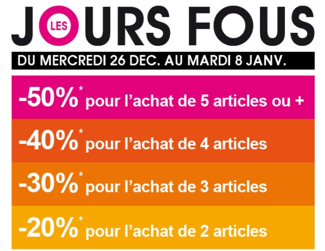 PROMO KIABI ! 5 articles achetés = 50% de réduction immédiate (-40% pour 4 articles, -30% pour 3 articles, -20% pour 2 articles)