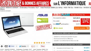 399 euros le PC portable Asus (15,6'', LED, Intel Pentium B980, Ram 8Go, DD 750Go, Windows 8) au lieu de 547 euros