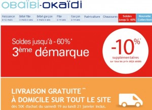 3éme démarque Okaïdi et Obaïbi jusqu’à moins 60% + 10% supplémentaires + livraison gratuite 