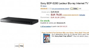 79 euros : Lecteur Blu-Ray/DVD/Internet Sony BDP-S280 + Blu-ray Very Bad Trip gratuit – livraison gratuite