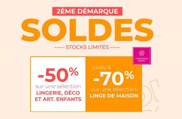 Deuxième démarque moins 70% sur le linge de maison + code promo cadeau chez Françoise Saget