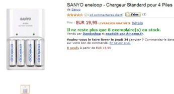 Chargeur + 4 piles Eneloop Type AA Sanyo Eneloop a seulement 19,95 euros (port inclus) – vendu entre 27 et 37 ailleurs