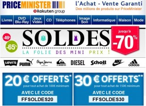 Codes Promos 20 et 30 euros valables sur les soldes Priceminister