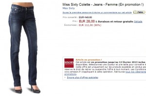 Jean femme Miss Sixty à 28 euros (port inclus) au lieu de 140 euros – quantité limitée