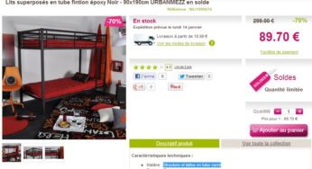 Lits superposés 90x190cm à seulement 89,70 euros au lieu de 299 euros (Soldes -70%)