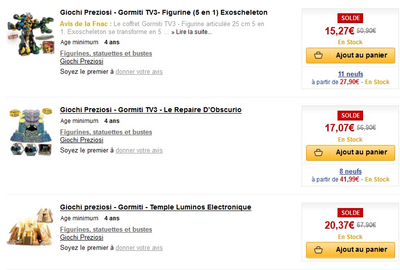 Moins 70% sur les Gormiti à la FNAC (de 2 à 20 euros) – 2ème dèmarque Jouets