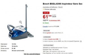 Soldes ! Aspirateur Sans Sac Bosch à seulement 61,90 euros au lieu de 153,90 euros