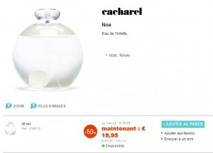 Eau de Toilette Noa Cacharel 30ml à seulement 19,95 euros (vendu entre 37 et 39 euros normalement)