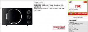 Soldes four micro-ondes Daewoo noir à seulement 79 euros (port inclus)